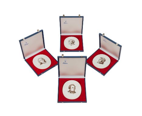   MEISSEN 4 Portrait-Medaillons 'Komponisten', 1. Wahl, 1978.   Portrait-Medaillons mit Wandaufhängung in limitierter Auflage
