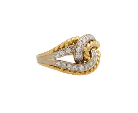   Ring in Schleifenform mit Brillanten zus. ca. 0,50 ct,   gute bis sehr gute Farbe u. Reinheit, GG/WG 18K, 11,2 gr, RW: 58, 