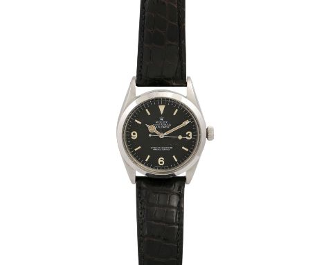  ROLEX Vintage Explorer, Ref. 1016. Ca. 1969. Edelstahl. Automatic-Werk, Kaliber 1570. Werk-Nr. 411345. Lederband mit Stiftsc