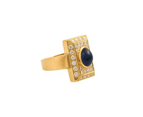   Ring mit Saphir und Brillanten zus. ca. 0,74 ct,   ca. FW (G)/IF, Saphir ca. 1,92 ct (lt. Schmuckpass Siam), GG 18K, 7.5 gr