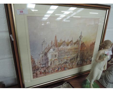 A print 'Preston Market Place 1820' after Paul Braddon