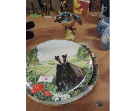 Three collectors plates and a Kingfisher ceramic study