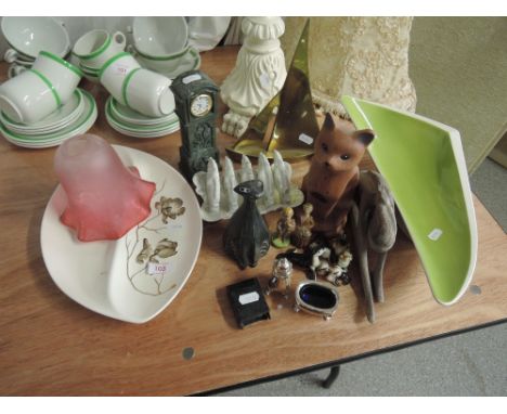 A selection of miscellaneous including vintage light shade, Carltonware, brass ship etc