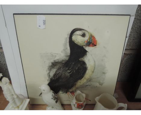 A puffin print on board