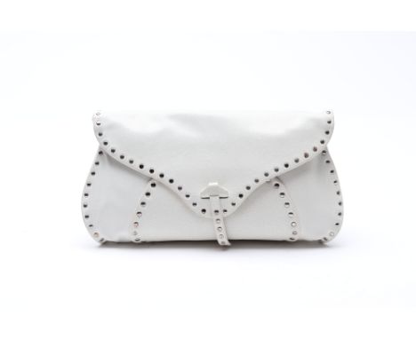 A CELINE WHITE CLUTCH Flap top closure, with studded details, with brand dust bag 16 x 29cm Condition: For a condition report