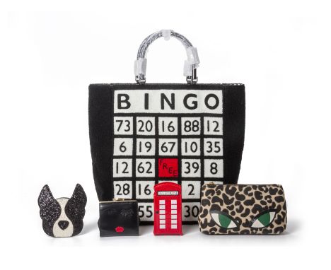 A LULU GUINNESS HANDBAG AND OTHER ACCESSORIES
Comprising a Lulu Guiness 'Bingo' tote bag (with dust bag), coin purse, London 