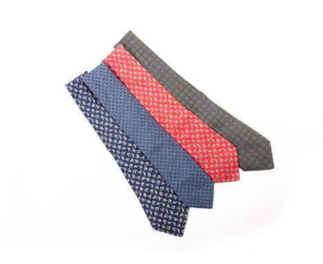 A GROUP OF FOUR HERMES SILK TIES
Comprising two 5295 TA, 659054T and one other
ONE SIZE
Condition: Condition Report
Slight di