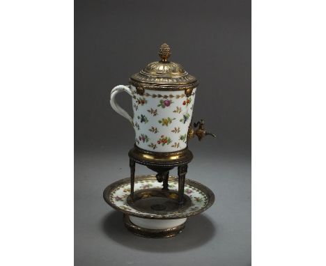 A Clignancourt (Porcelaine de Monsieur) liquor fountain with gilt metal mounts, painted with overglaze polychrome enamelled f