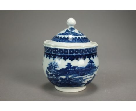 A Caughley porcelain artichoke ice cup and cover transfer-printed in the Fisherman or Pleasure Boat pattern, circa 1780-90, u