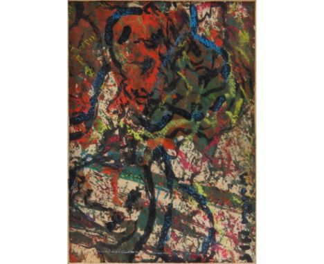 Attributed to: Georg Philipp Worlen, German (1886 - 1954) Oil on paper "Abstract Figures" Signed and dated 1915 upper right. 