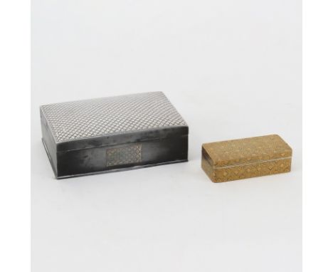 Vintage Pewter and Silver Niello Decorated Cigarette Box together with a Chinese Niello Decorated Snuff Box. Snuff box signed
