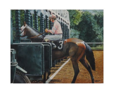 Joseph Correale, American (1926-2015) Watercolor, At The Gate. Signed lower right. Good condition. Measures 18-1/2" H, 23-1/2