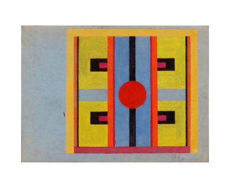 Possibly Vasilii Dmitrievich Ermilov, Ukrainian (1894-1968) Gouache on blue paper "Avante Garde Composition" Signed lower rig