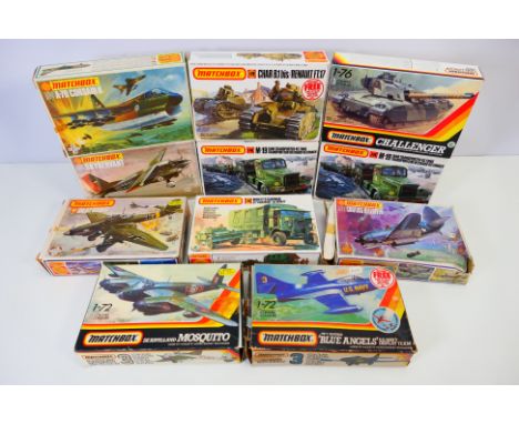 Matchbox - 11 Matchbox plastic model kits in 1:72 and 1:76 scales. Lot includes Matchbox #40175 Monty's Caravan; #40178 Chall
