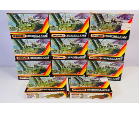 Matchbox - 11 boxed Matchbox PK-177 1:76 scale Churchill A.V.R.E. plastic model tank kits.   Eight the kits are presumed to b