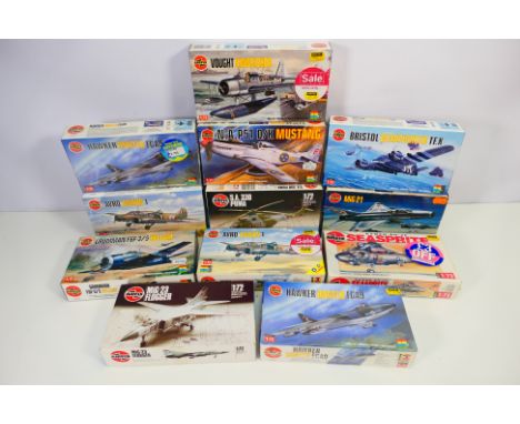 Airfix - A boxed collection of 12 Airfix 1:76 scale plastic military aircraft model kits. Lot includes #02003 Bristol Beaufig