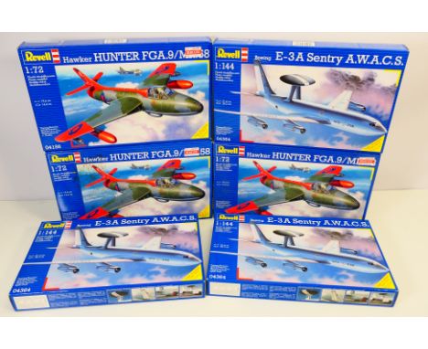 Revell - Six boxed Revell plastic military aircraft model kits in various scales. Lot consists of Revell #04364 1:144 Boeing 