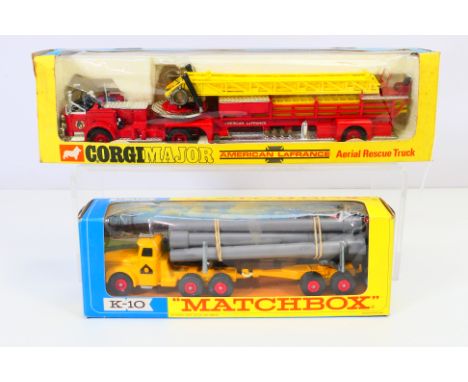 Corgi - Matchbox - A boxed American La France Aerial Rescue Truck # 1143 and a boxed Scammell Pipe Truck # K-10. The models a