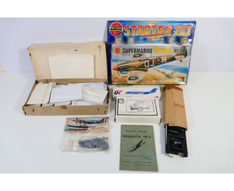 Airfix - J.B. Models - IMC - A group of model kits including Supermarine Spitfire MkVb in 1:48 scale, a Land Rover in 1:76 sc