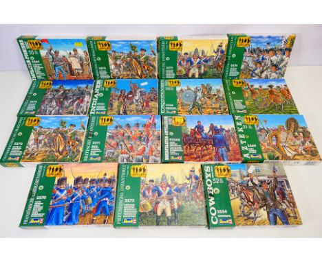 Revell -15 boxed 1:72 scale plastic soldiers. Lot includes Revell #02579 Austrian Artillery; #2569 Aztecs; #52 Cowboys nd sim