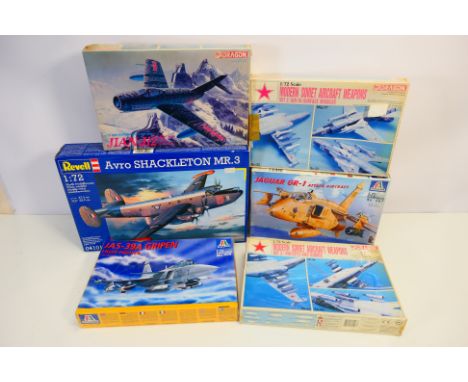 Revell - Italeri - Dragon - Six boxed plastic model military aircraft and accessory kits in 1:72 scale. Lot includes Dragon #