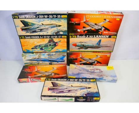 Heller - Nine boxed vintage Heller 1:72 scale plastic military aircraft model kits. Lot includes Heller #80301 Lockheed T-33 