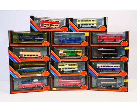EFE - A boxed armada of 14 1:76 scale diecast model buses from EFE. Lot includes EFE #20415 Bristol VRIII 'Blue Bus'; #26601 