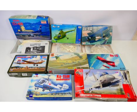 Amodel - Airfix - Minicraft - Eight boxed plastic model aircraft kits in various scales. Lot includes Airfix A50098 Eurofight