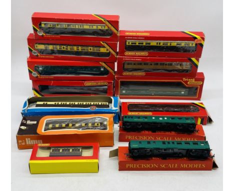 A collection of various boxed OO gauge model railway carriages including Hornby Railways, Lima, Airfix etc