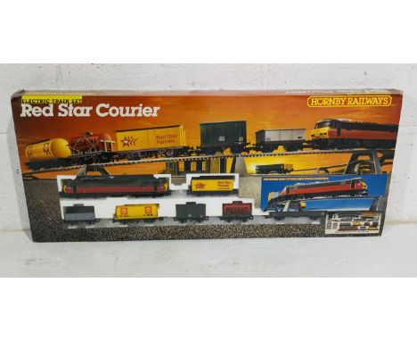 A boxed Hornby OO gauge "Red Star Courier" electric train set (R759) including a Class 90 diesel electric locomotive with a n