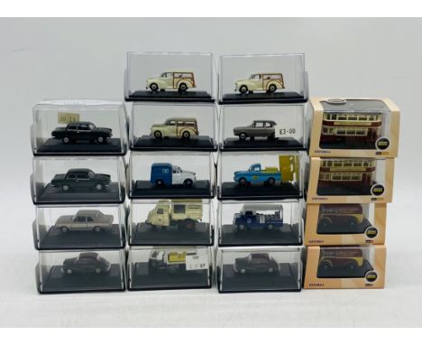 A collection of cased Oxford" Railway Scale" and "Omnibus" model railway die-cast vehicles (all 1:76 scale)