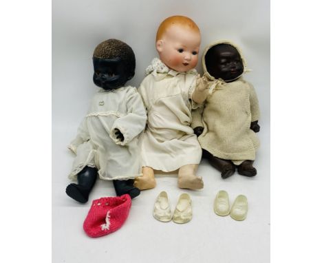 Three vintage dolls, including two bisque head dolls, marked on back of head with "A.M Germany" (Armand Marseille) 