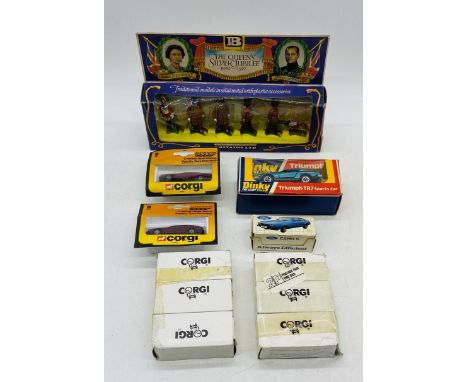 A boxed Britains Ltd "The Queen's Silver Jubilee" solid metal models (7225), along with a small collection of Dinky and Corgi