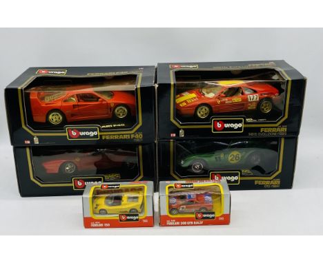 Four boxed Burago die-cast Ferrari's (1:18 Scale) including Evoluzione 348tb (1991), GTO (1984), F40 (1987) & 250 Testa Rossa