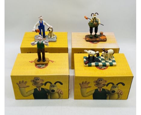 Four boxed Coalport Characters Wallace & Gromit ceramic figurines including "Ready for Takeoff", "Decorating in Techno Trouse