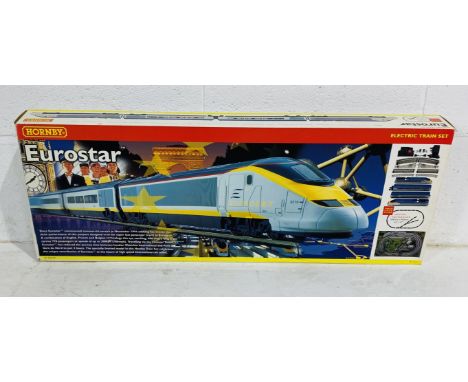 A boxed Hornby OO gauge Eurostar electric train set (R1013) including a Eurostar Class 323 power driving unit with simulated 