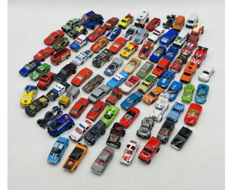 A collection of unboxed playworn die-cast vehicles including Matchbox, Majorette, Mattel, etc