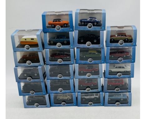 A collection of twenty-two cased Oxford Automobile Company die-cast vehicles (all 1:76 scale)