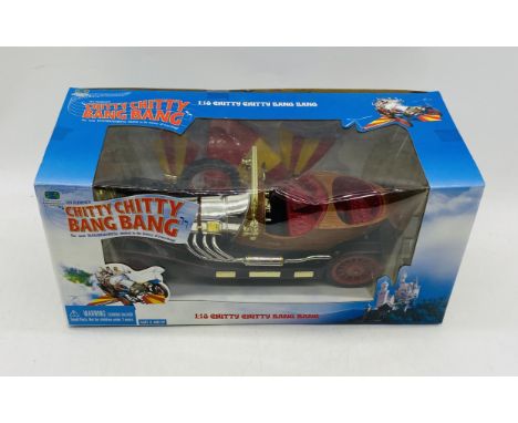 A boxed Stevenson Entertainment Group (SEG) Chitty Chitty Bang Bang die-cast car (1:18 scale)