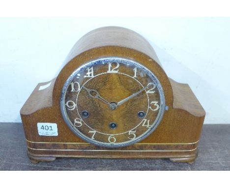 An inlaid walnut Whittington chime mantel clock