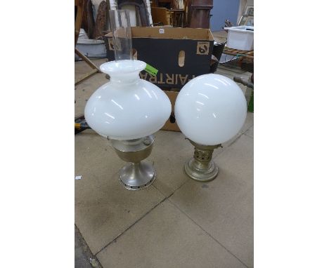 A silver effect oil lamp and another lamp (needs re-wiring)