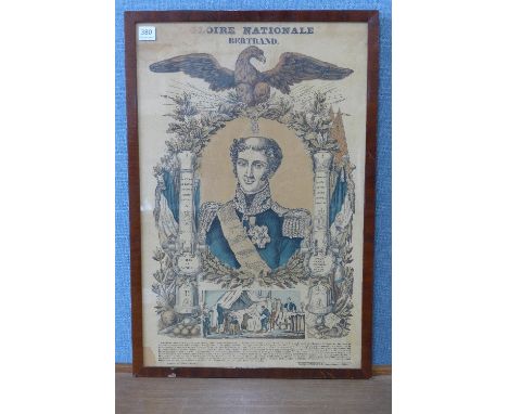 A 19th Century French print, Glorie National Bertrand, framed