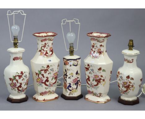 A pair of Masons “Mandalay Red” vases, 17” high; a ditto pair of table lamps, 22½” high; &amp; a ditto “Mandalay” table lamp,