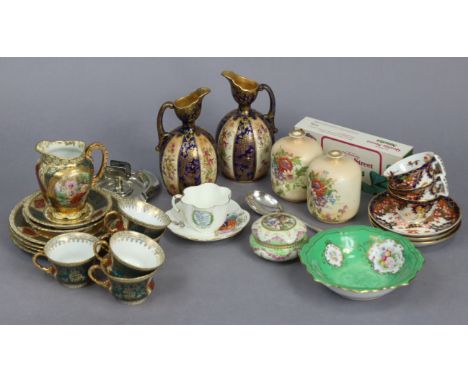 A “Vienna” twelve-piece part tea service; two pairs of continental pottery vases; three Derby “Imari” teacups &amp; saucers, 