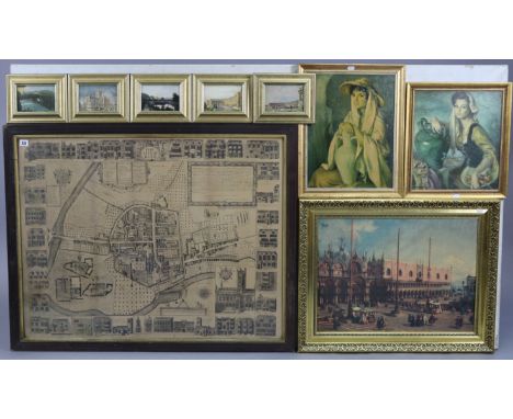 A large antique black &amp; white print titled: “THE CITY OF BATH”, 29½” x 38½”; together with various other prints of Bath; 