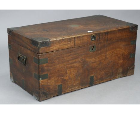 A 19th century iron-bound camphor wood trunk with hinged lift-lid &amp; iron side handles, 35¾” wide x 16½” high x 18½” deep.