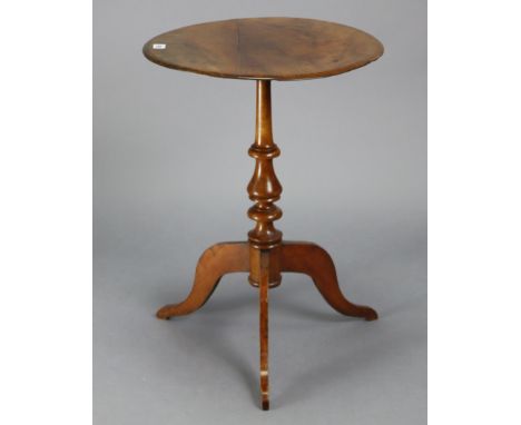 A 19th century mahogany tripod table with circular top, &amp; on a vase-turned centre column &amp; three cabriole legs, 18” d