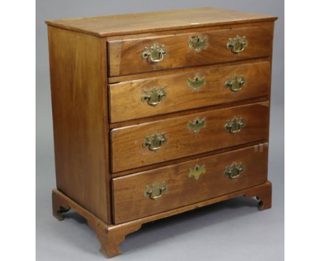 AN 18th century MAHOGANY SMALL CHEST, fitted four long graduated drawers with later brass handles, &amp; on bracket feet, 33”