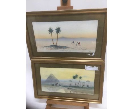 K. Zippah, pair of early 20th century watercolours and pastels - Egyptian Landscapes, signed, 19cm x 39cm, in glazed gilt fra