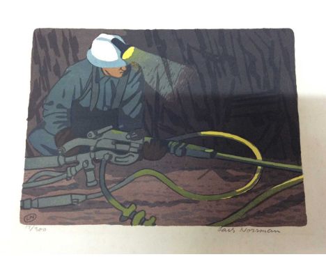 Lars Norrman (1915-1979), signed limited edition lithograph - Miner, 14/300, unframed, 42cm x 58cm